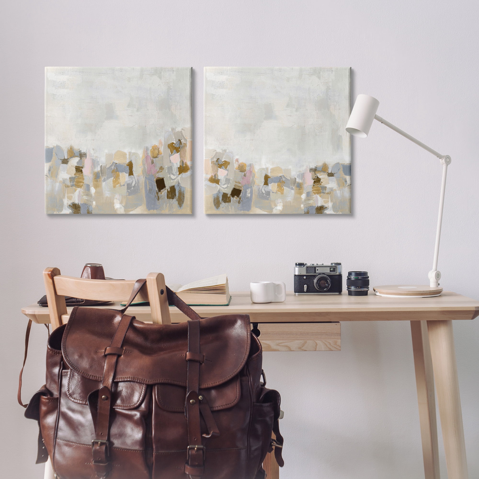 Stupell Industries Neutral Geometric Horizon Abstract Painting Gallery Wrapped Canvas Art Print Wall Art, 24 x 24, Set of 2