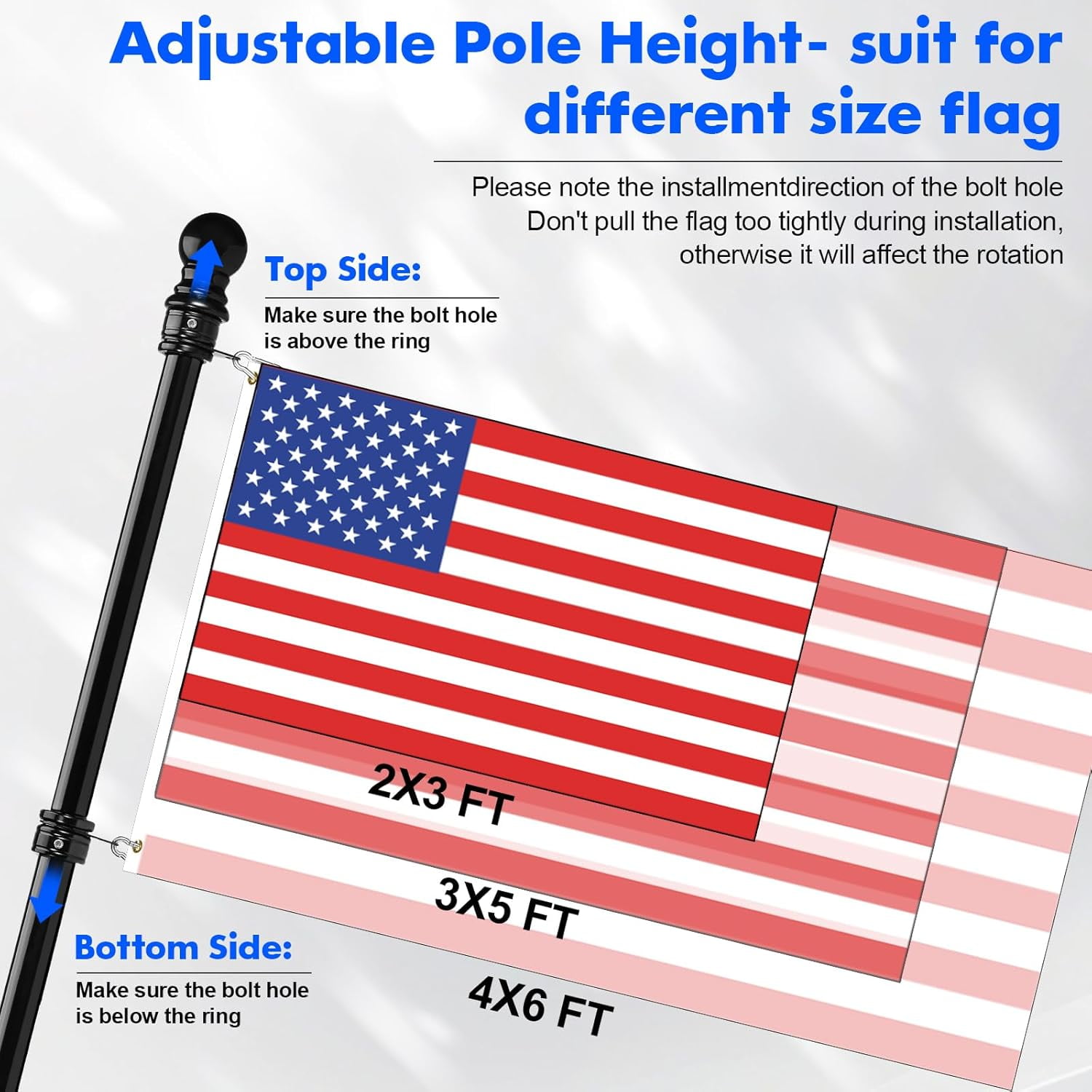 Flag Pole Kit- Stainless Steel 5 FT Flag Poles with1 Inch Metal 360° Rotating Flag Pole Rings Clip, Two-Position Flag Pole Holder Brackets Mounting for Outside House Outdoor Porch(5 FT - Sliver)