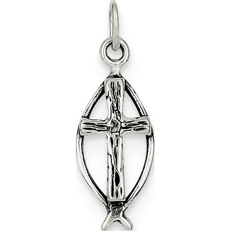 Ichthus Jewelry Leslies Fine Jewelry Designer 925 Sterling Silver Antiqued Ichthus Fish Cross (9x20mm) Pendant Gift Box Included ()
