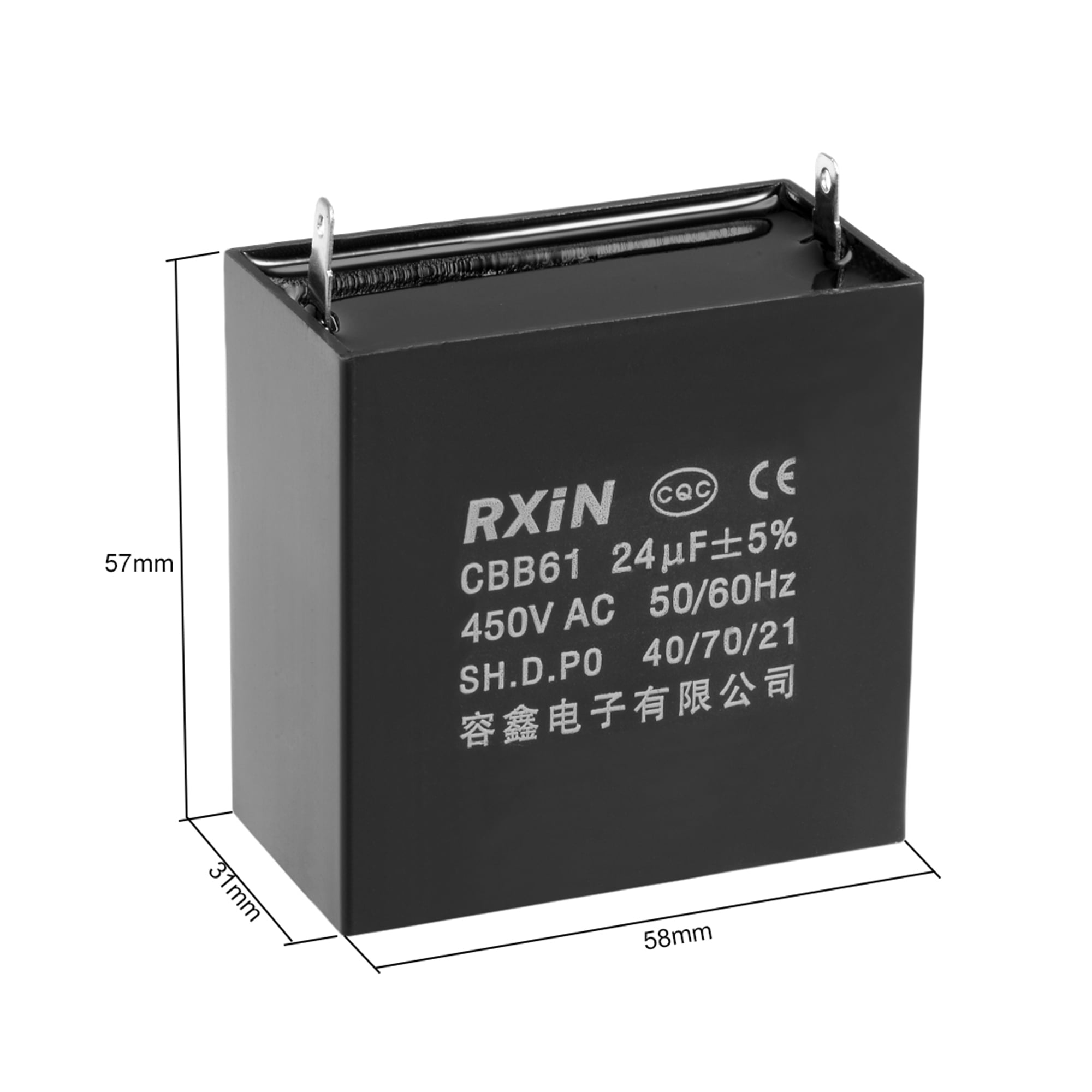 Cbb61 Run Capacitor 450v Ac 24uf 2 Pin Metallized Polypropylene