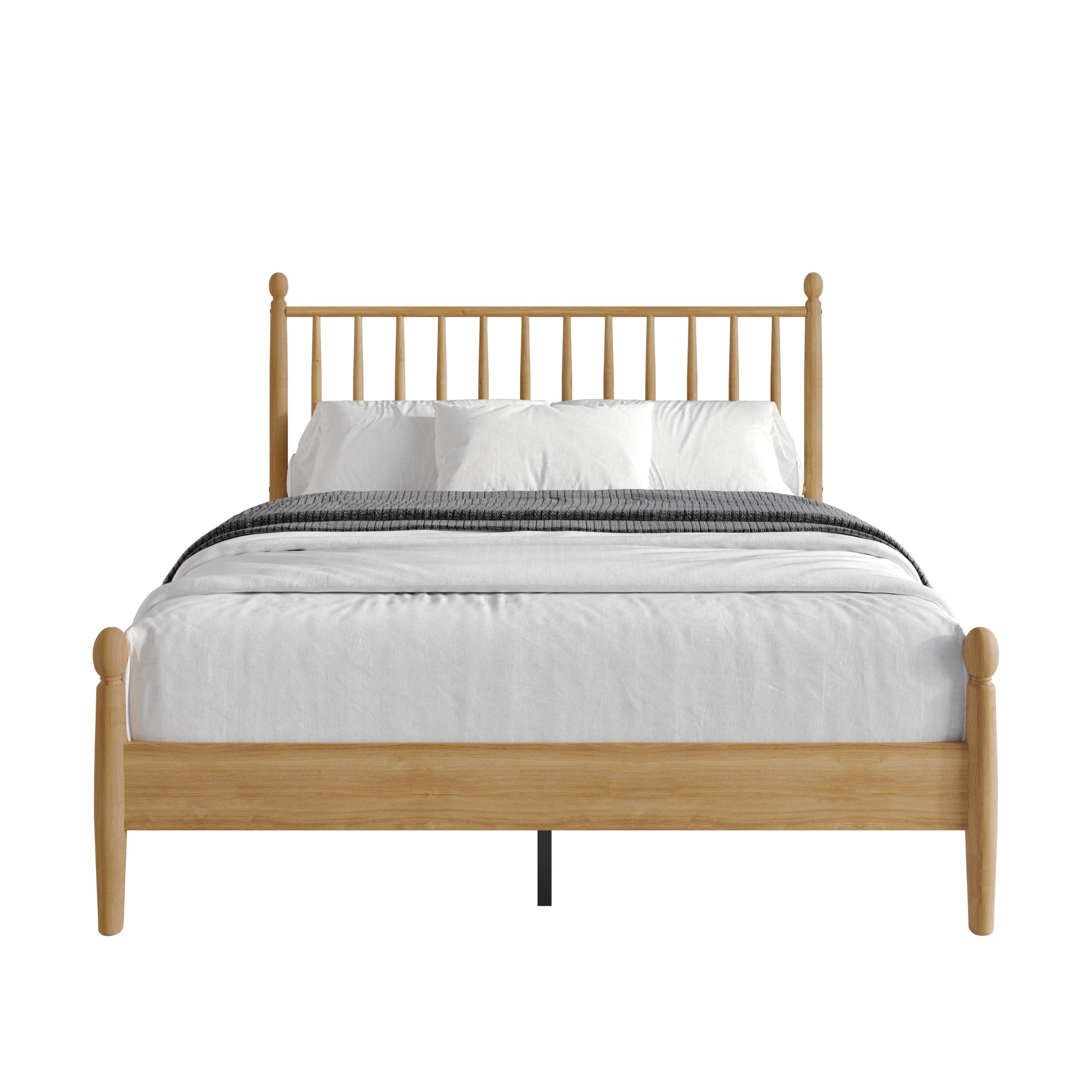 Home Design Downey Solid Wood Twin Platform Bed With Spindle Headboard, No Box Spring Required, Light Oak