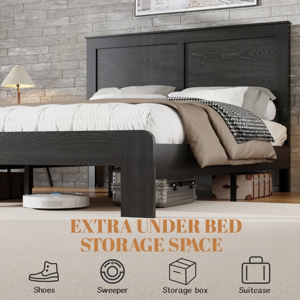King Size Wood Platform Bed Frame, Noise-Free, No Box Spring Needed, 45-Minute Easy Assembly, Dark Brown