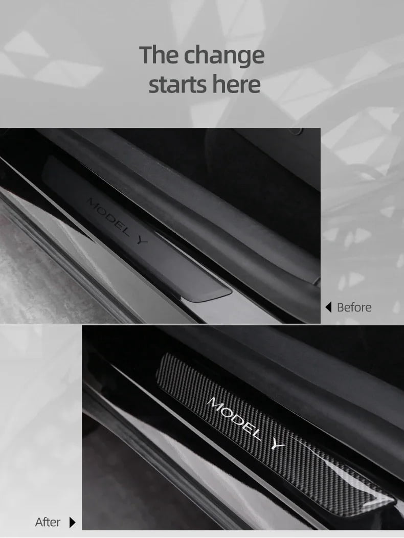 Black Color For Tesla Model Y Model Y Juniper 2025 Car Door Sill Panel Carbon Fiber Trim Protector Sticker Tuning Interior Accessories
