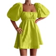 thumbnail image 2 of Fankiway Mode Femmes Robe d'Été à Col Carré Manches Bouffantes Décontractée Mini Robe Grande Taille pour Femmes Rondes Robes de Printemps pour Femmes 8865, 2 of 6