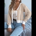 thumbnail image 4 of Suéteres Tipo Cárdigan de Rayas de Larga para Mujer, Suéteres de Punto con Botones Cortos A Rayas, Abrigos de Otoño A con Frente Abierto Caqui L, 4 of 10