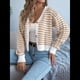 thumbnail image 4 of Suéteres Tipo Cárdigan de Rayas de Larga para Mujer, Suéteres de Punto con Botones Cortos A Rayas, Abrigos de Otoño A con Frente Abierto Caqui XL, 4 of 10