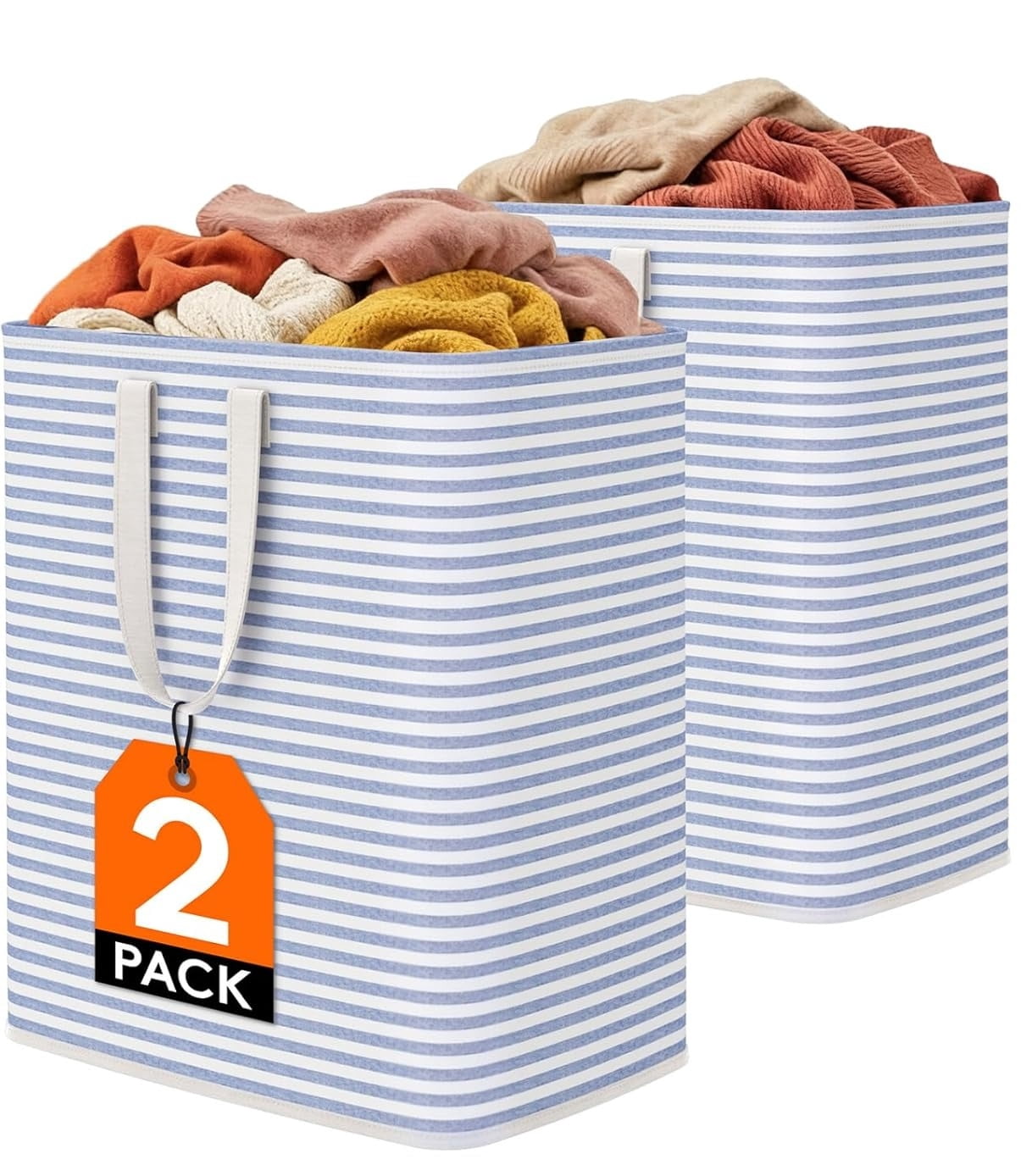 2 Pack 80L Collapsible Laundry Baskets, Waterproof Freestanding Clothes Hamper with Reinforced Handles, 160L Total for Bedroom & Laundry Room