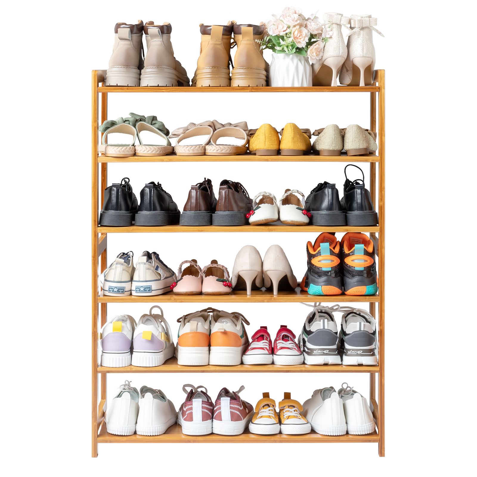 UBesGoo 6-Tier Bamboo Shoe Rack, Natural Wood photo 6