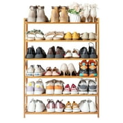 Ktaxon 6 Tiers Bamboo Shoe Storage Rack Sturdy Shoe Shelf Shoe Stand Closet Organizer, 18-24 Pairs, Wood Color