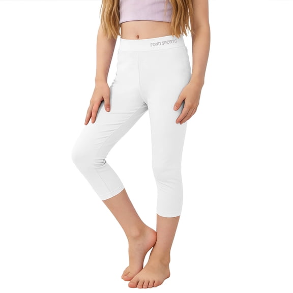 IFNWSV Girls Yoga Pants Solid Stretchy High Waisted Leggings Athletic Cropped Tights for Active Wear White 10 Years