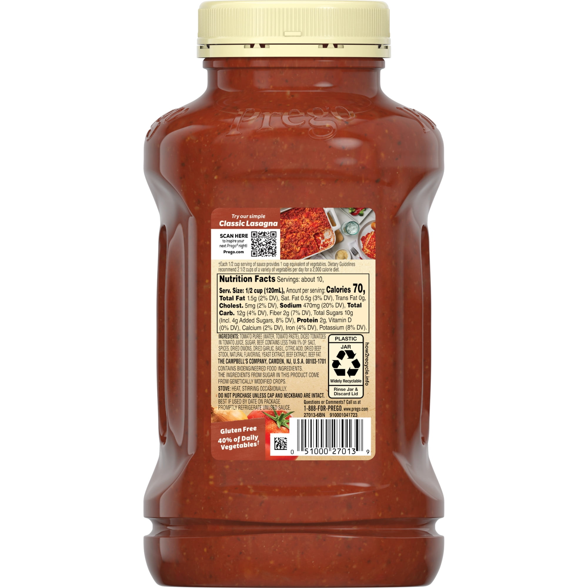 (6 pack) Prego Italian Pasta Sauce Flavored with Meat, 45 oz Jar