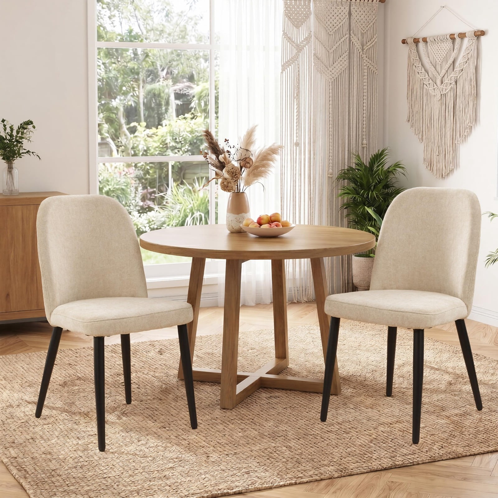 Fabric Dining Chairs Set of 4, Beige Upholstered Kitchen Chairs with Ergonomic Backrest and Metal Legs, Modern Armless Side Chairs for Dining Room, Restaurant, Living Room & Meeting Room
