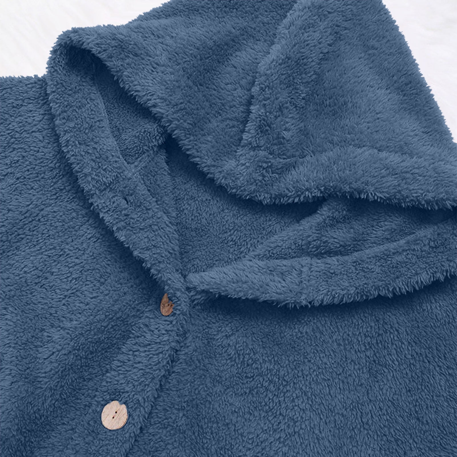 FNFYFH Womens Winter Fleece Coats Fluffy Button Long Sleeve Hoodies Jackets 2025 Warm Teddy Bear Outerwear Plus Size Hooded Coats for Women Blue S-5XL