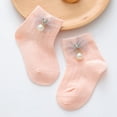 thumbnail image 2 of Baby Girls Crew Socks Cute Bow Pearl Socks Breathable Walking Socks, 2 of 5