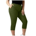 thumbnail image 3 of OGLCCG Women Capri Pants Plus Size Stretch Knee Length Leggings with Pockets Comfy Slim Fit Elastic Waist Casual Summer Ladies Pull On Capris,XXXL,Army Green, 3 of 7