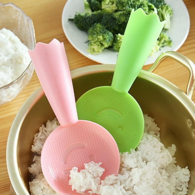 3 Pcs/Set Rice Spoons Heat Resistant Comfortable Grip Stand Up Non-stick Cartoon Serve Rice Particle Design Smiling Face Kitchen Rice Shove for Home