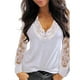 thumbnail image 5 of Blusa de mujer tops de encaje sexy túnica suelta camiseta larga tops de manga larga camisa larga con cuello en V, 5 of 5