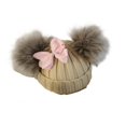 thumbnail image 1 of kids winter toddler baby kids faux fur butterfly ribbon tie hat cap beanie with 2 two double pom poms scarf ears hat for girl, 1 of 4