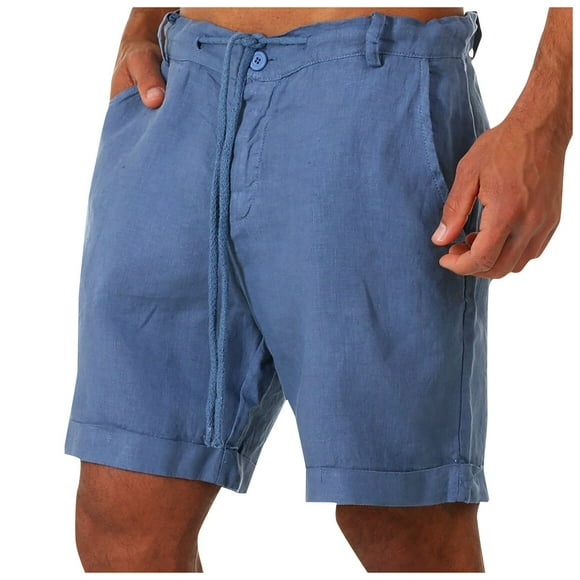 Cameland Men's Cotton And Linen Shorts Casual Drawstring Solid Summer Shorts Holiday Beach Pants
