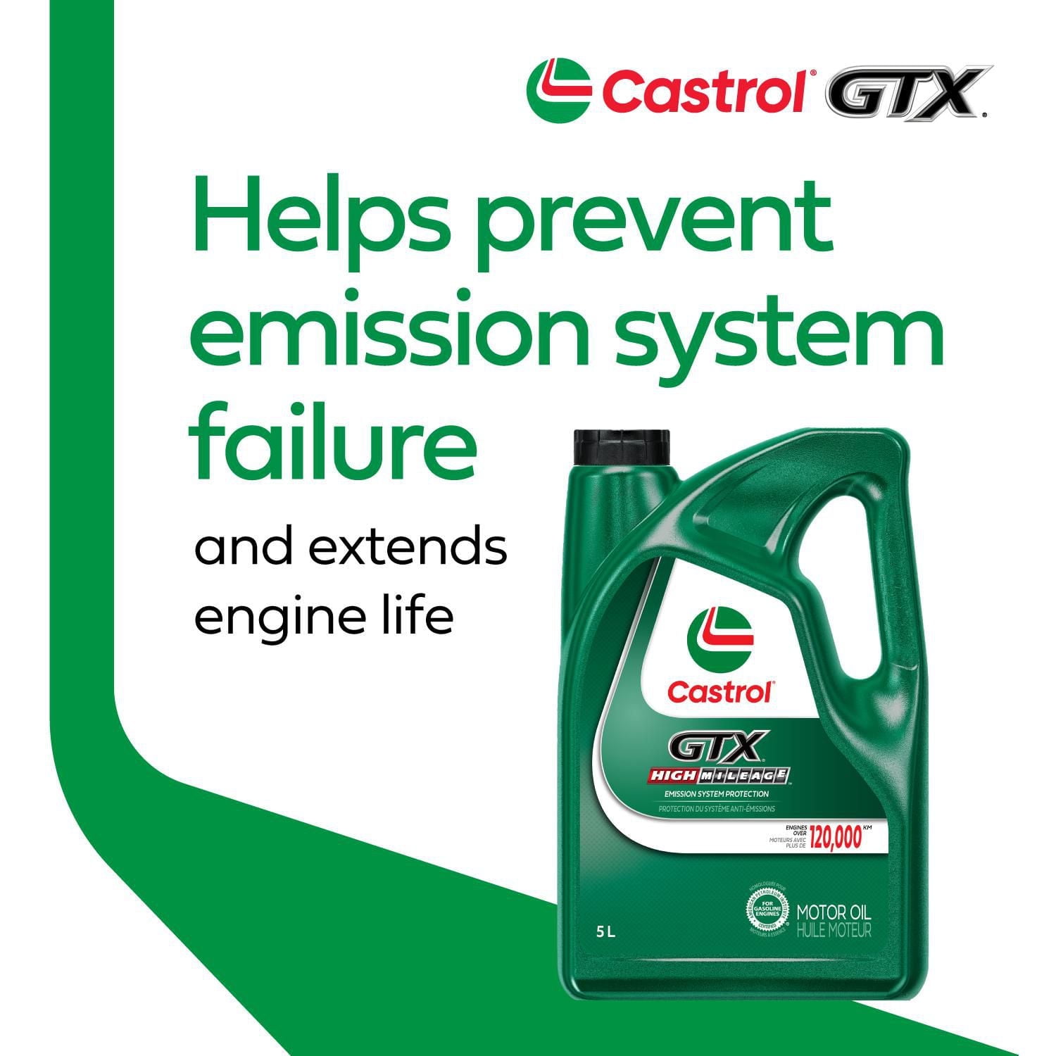 Huile Castrol GTX – High Mileage 10W-30 5L Huile moteur de qualité supérieure formulée pour les moteurs affichant plus de 120 000 km à l’odomètre.