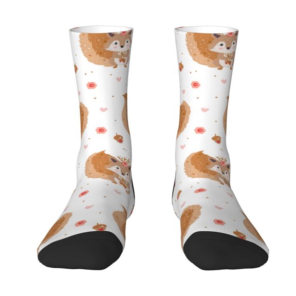 Uemuo Squirrel Giving A Gift Pattern Women's Crew Socks, Soft Durable Breathable Moisture-Wicking with Odor Control Cotton socks