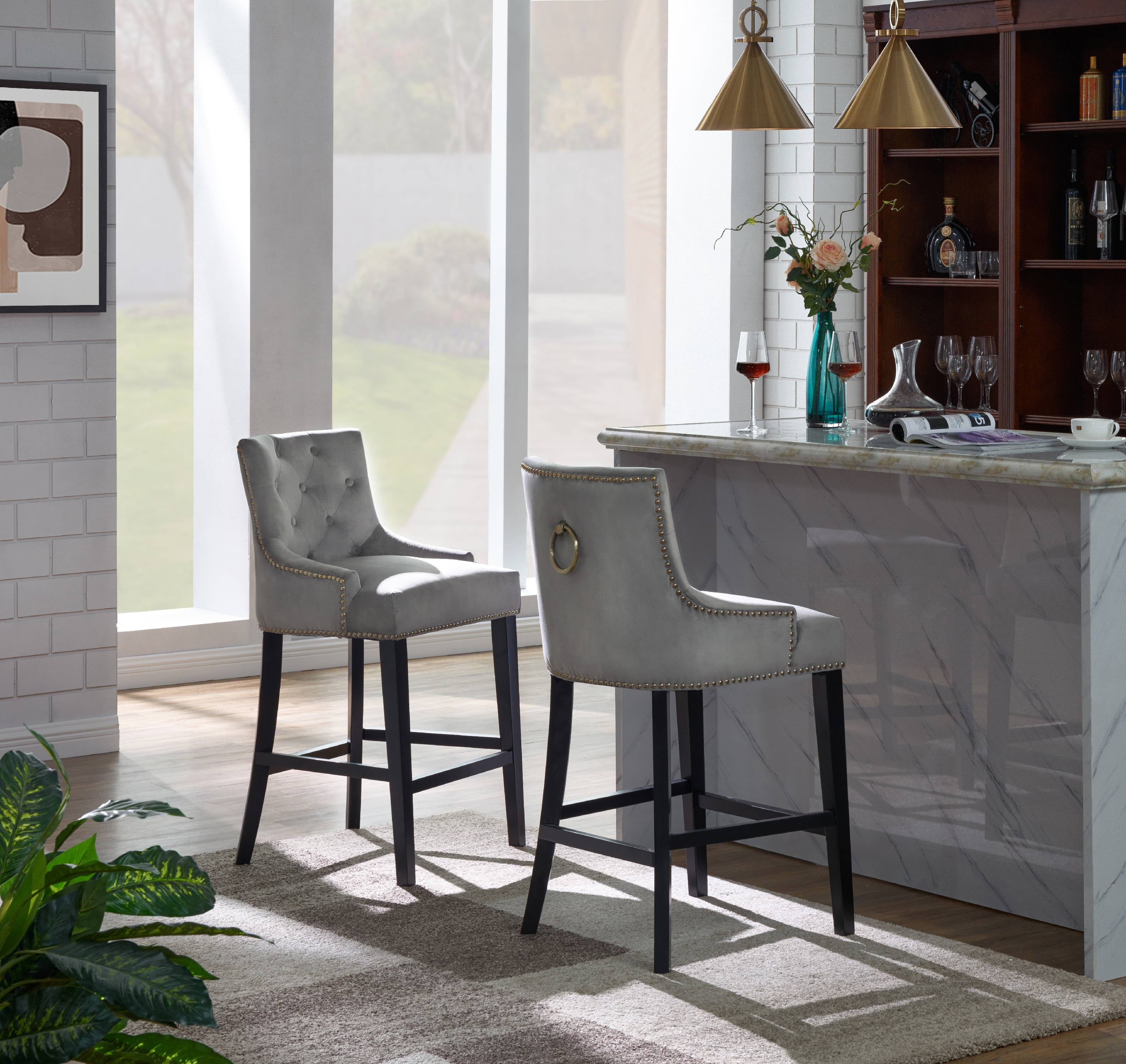 Chic Home Leigh Button Tufted Velvet Upholstered Counter Stool Chair