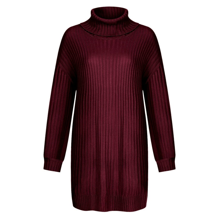 DailyTrove Women's Turtleneck Fit & Flare Dress, Long Sleeve, Casual Office  & Evening Wear, Soft Wool Blend, Relaxed Fit, Plus Size Friendly -  Walmart.com