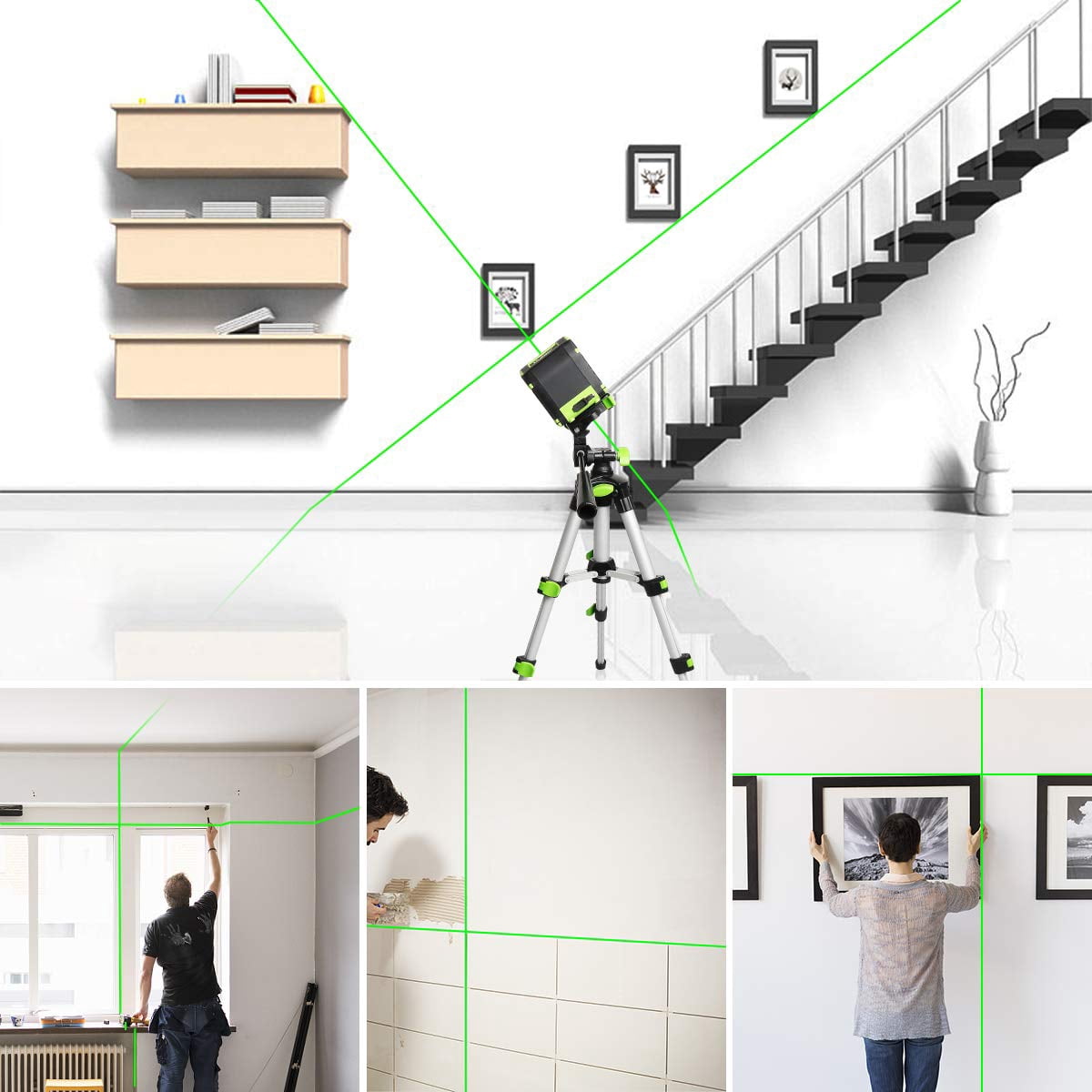 Huepar Green Beam Self-leveling Laser Level Cross Line Laser Level Tools with Rechargeable Li-ion Battery and Pulse Mode