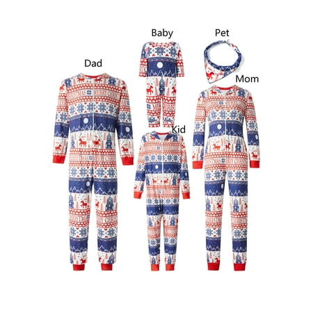 

Pudcoco Family Matching Christmas Pajamas Romper Cartoon Animals/Letter Snowflake Elk Print Long Sleeve Jumpsuits Sleepwear