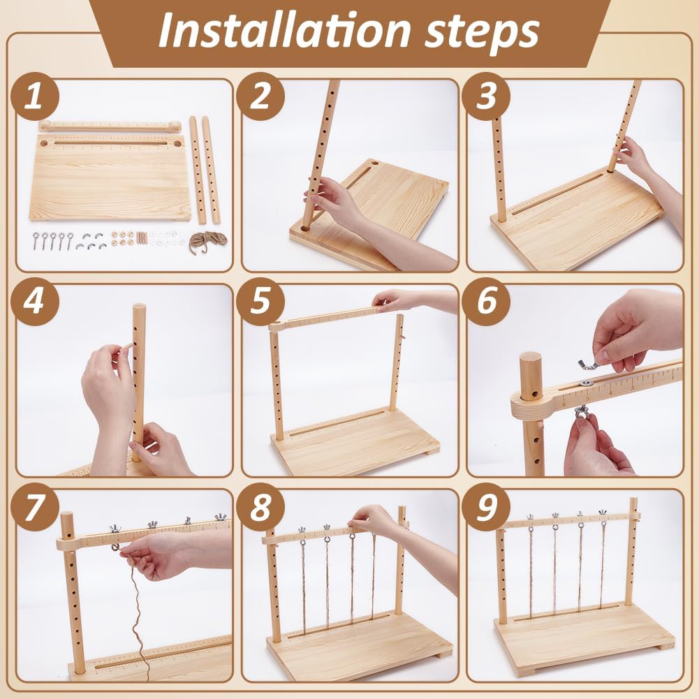 15.7x9.4inch Bookbinding Sewing Frame Set Hand DIY Book Binding Tools with Hemp Rope for DIY Bookbinding Crafts and Sewing Supplies Brown