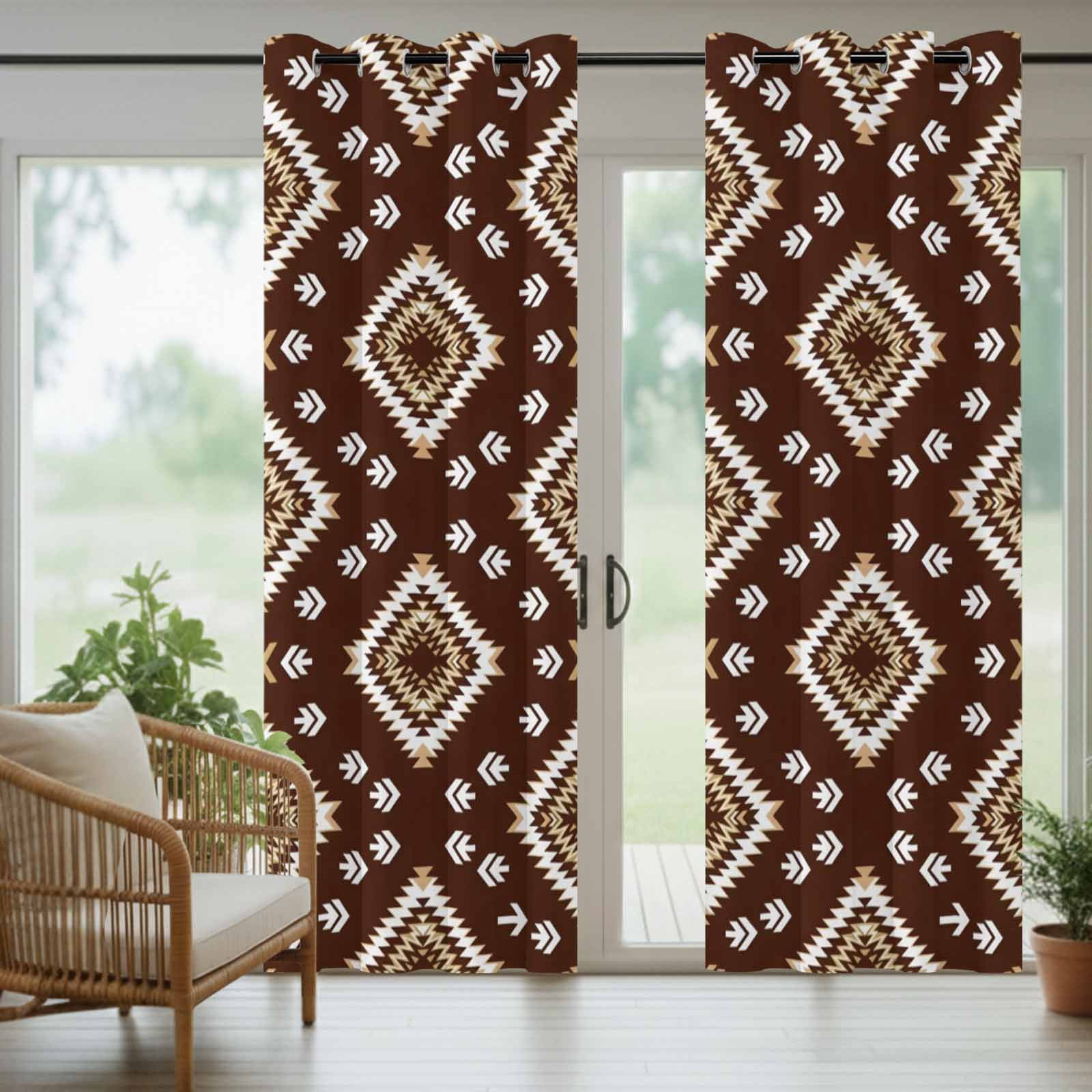 Dark Brown Rectangle Outdoor Curtains for Patio, Tribal Retro Classic Geometric Abstract Sunshade Privacy Drapes Grommet Waterproof Outside Curtains for Porch/Cabana/Balcony 54"x 108", 1 Panel