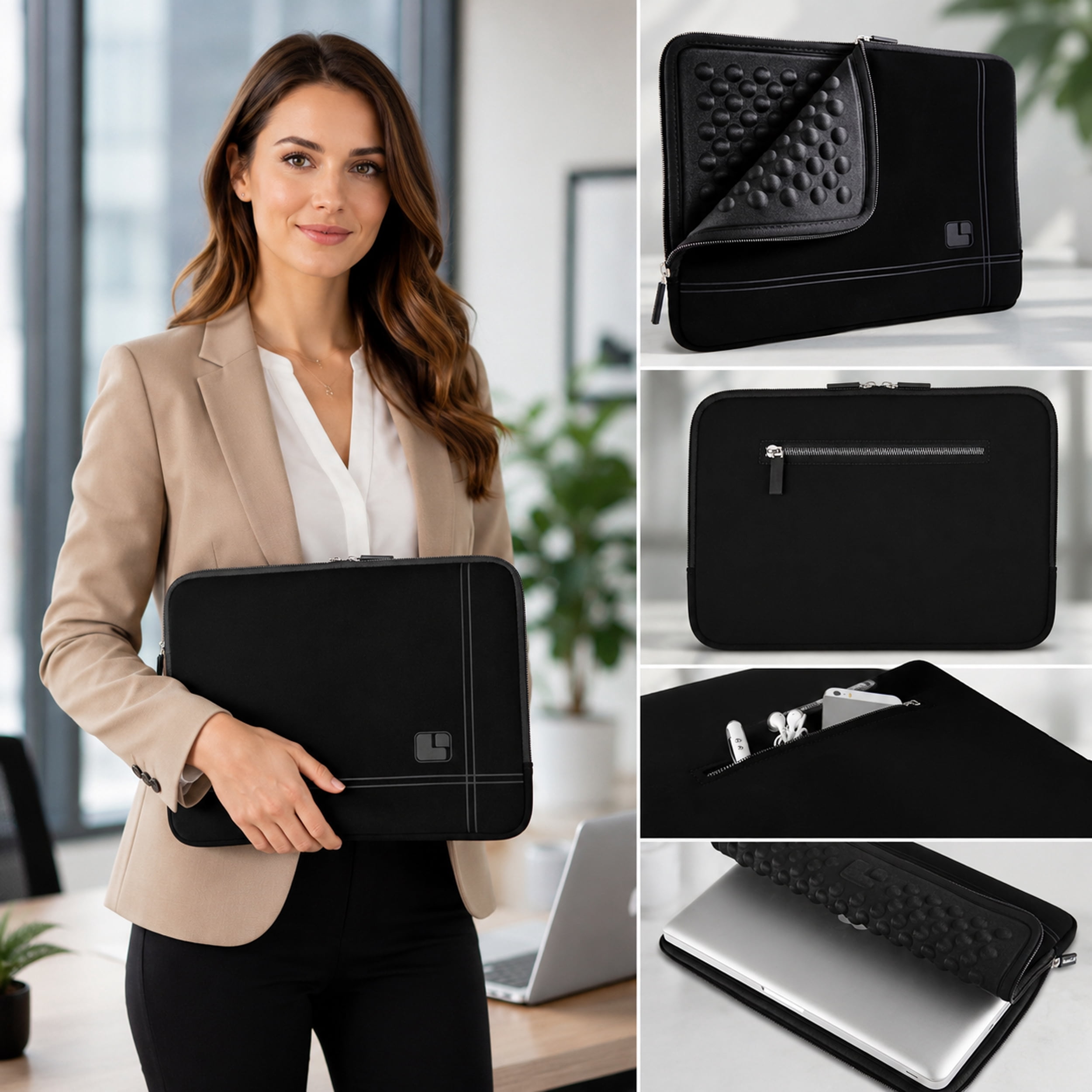 13-Inch Microsuede Laptop Sleeve with Bubble-Padded Interior and Rear Accessory Pocket,