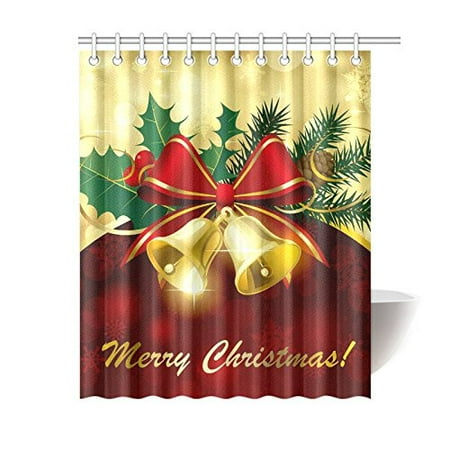 Gckg Christmas Bells Bow Shower Curtain Red And Gold Polyester Fabric Bathroom Sets With Hooks 60x72 Inches Canada Gckg Christmas Bells Bow Shower Curtain
