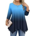 thumbnail image 2 of Loopsun Womens Winter Tops Plus Size, 3/4 Sleeve Shirts for Women, Women's Plus Size Casual Round Neck Solid Color Loose 3/4 Sleeve T shirt Top Blue, XXL, 2 of 5