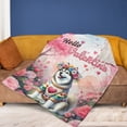 thumbnail image 4 of Hello Valentine’s Day Siberian Husky Flower Crown Romantic Pink Floral Cozy Fleece Blanket Husky Dog Lover Gifts Warm Soft Throw Blanket - 00031, 4 of 5