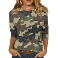 thumbnail image 2 of SAATLERI 3/4 Sleeve Camouflage Tops for Women Loose Crew Neck Womens Tops T-Shirt Casual Blouses Trendy Three Quarter Sleeve Shirts, 2 of 5