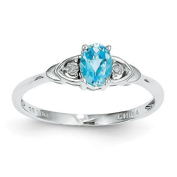 14k White Gold Blue Topaz Diamond Ring