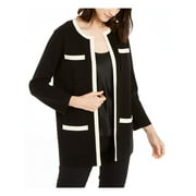 Anne Klein Women's Tipped Patch Pocket Cardigan Black Size L
