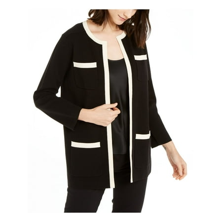 Anne Klein Women's Tipped Patch Pocket Cardigan Black Size L