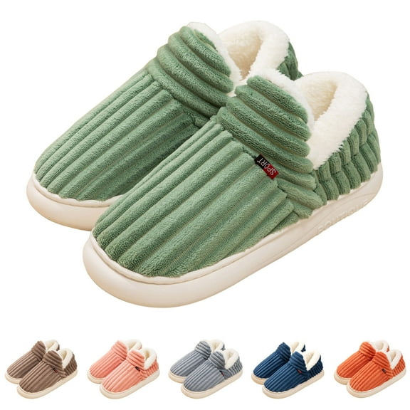 Pandaie Womens Mens Ankle Bootie Slippers Corduroy Fleece Lined Winter House Shoes Memory Foam Indoor Outdoor Plush Slippers Blue 5.5