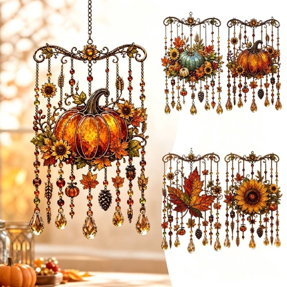 PSVFUJZ Acrylic Sun Catcher Wind Chime, Fall Thanksgiving Stained-Glass Decor, Outdoor Hanging Ornament for Window Garden Porch Home Outdoor Holiday Gift 7.8 Inch C
