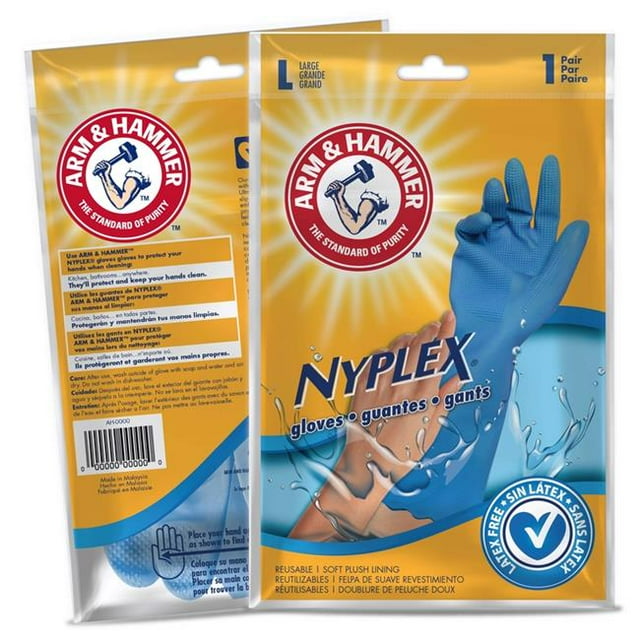 Arm & Hammer 6031829 Nyplex Vinyl Cleaning Gloves, Blue - Large - 2 Count