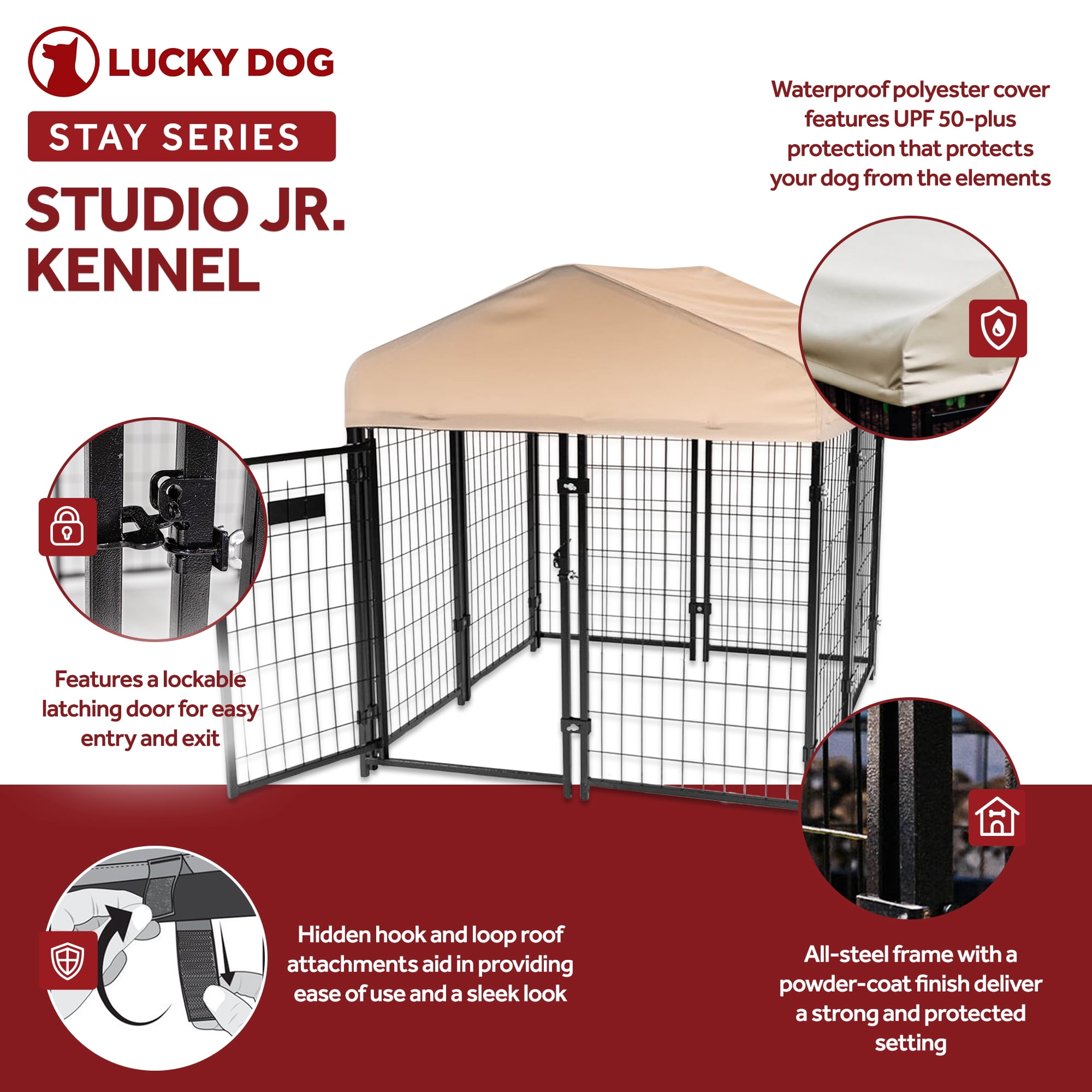 Lucky Dog Outdoor Cage, Stay Series Studio Jr. 4x4x4.3 Foot Steel