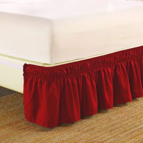 CalKing Red Elastic Wrap Around Dust Ruffled Bed Skirt Bedding Bed