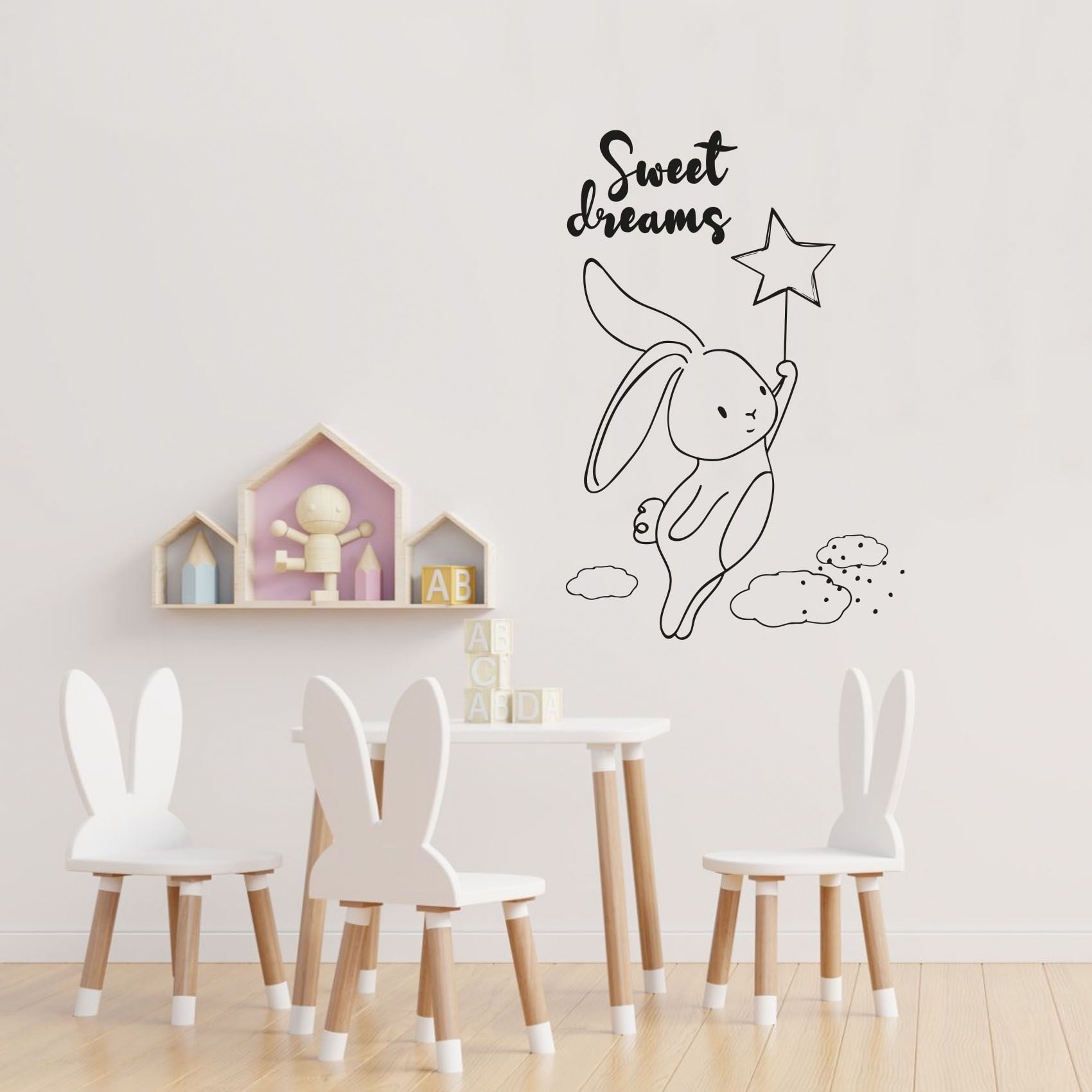 Sweet Dreams Good Night Quote Floating Happy Rabbit Bunny Star Balloon