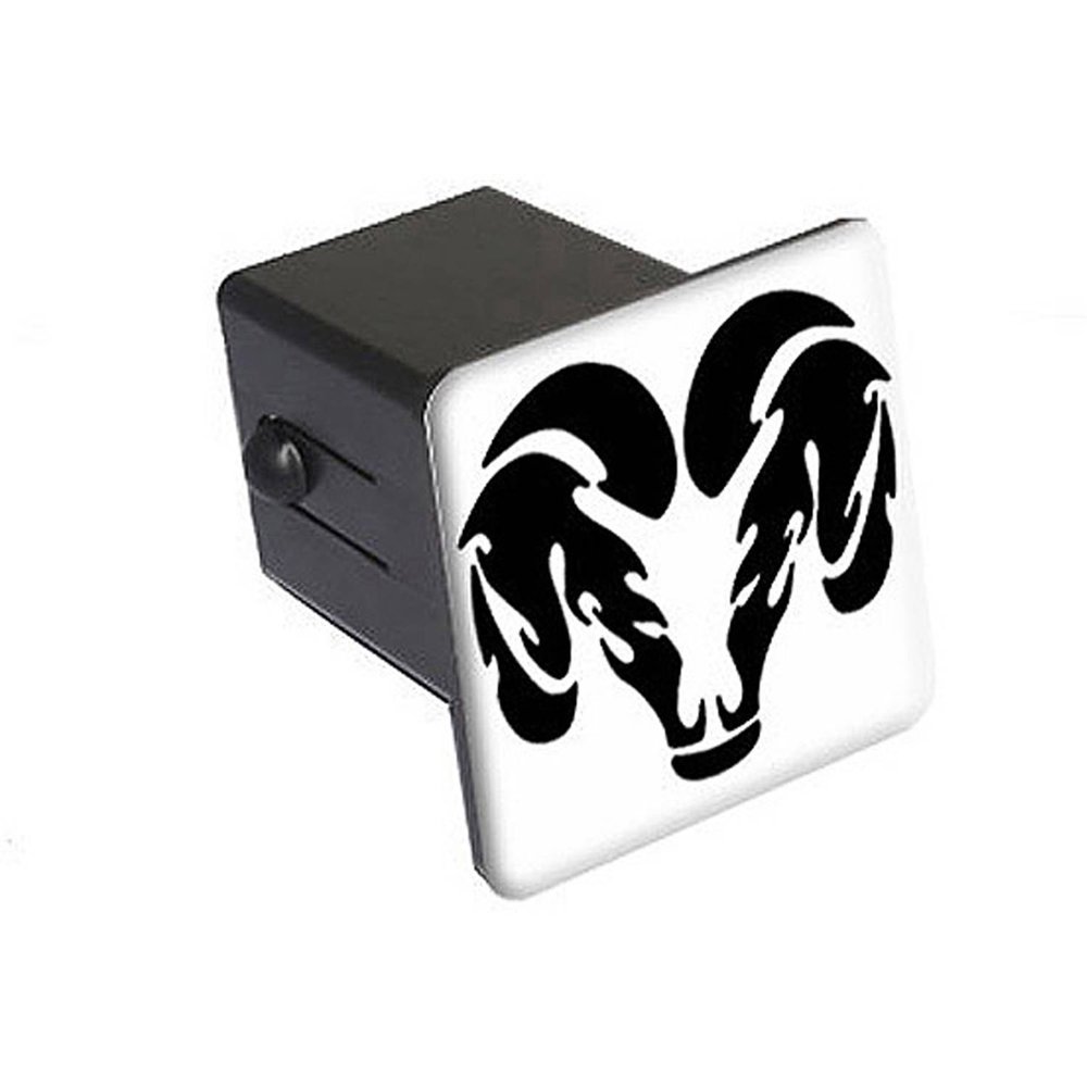 Ram Head Black On White 2" Tow Trailer Hitch Cover Plug Insert