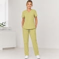 thumbnail image 2 of 2 Pcs Scrubs Sets for Women Stretch Wide Leg Pants & V-Neck Short Sleeve Tops Plus Size Medical Scrub Sets Yellow M, 2 of 7
