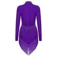 thumbnail image 2 of TiaoBug Women's Rhinestones Latin Dance Dress Long Sleeve Fringe Rumba Samba Tango Competition Costume Purple M, 2 of 5