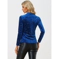 thumbnail image 3 of DARING DIVA Women's Star Print Round Neck Velvet Blouses M Blue, 3 of 5