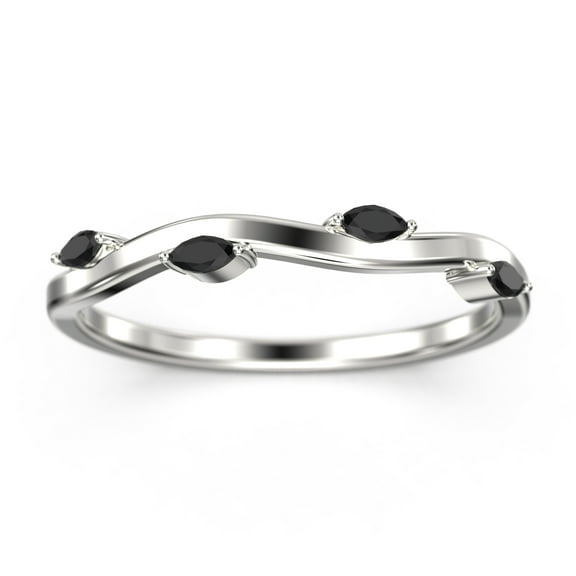 0.16 Ct Marquise Cut Black Diamond Moissanite Vine Ring 10K White Gold